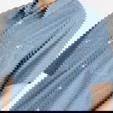 Риза BEAMS Beams Plus Short Sleeve Work Shirt, Size Large Синьо | 3801-0004-139-70, 5