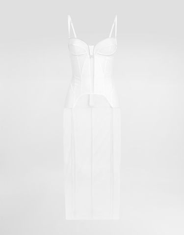 Pокля Dolce & Gabbana Dolce & Gabbana Tulle Calf-Length Corset Dress Бяло | F6TUYTFLRC0WA800, 0