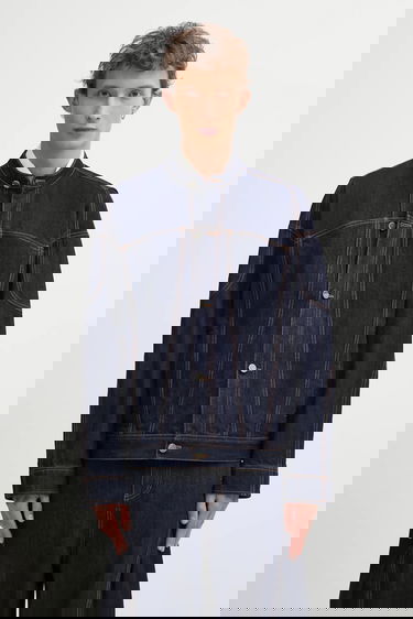 Яке ADER ERROR Transitional Mandarin Collar Denim Jacket with Contrast Stitching Тъмно синьо | BO01FWJK0105BL, 0