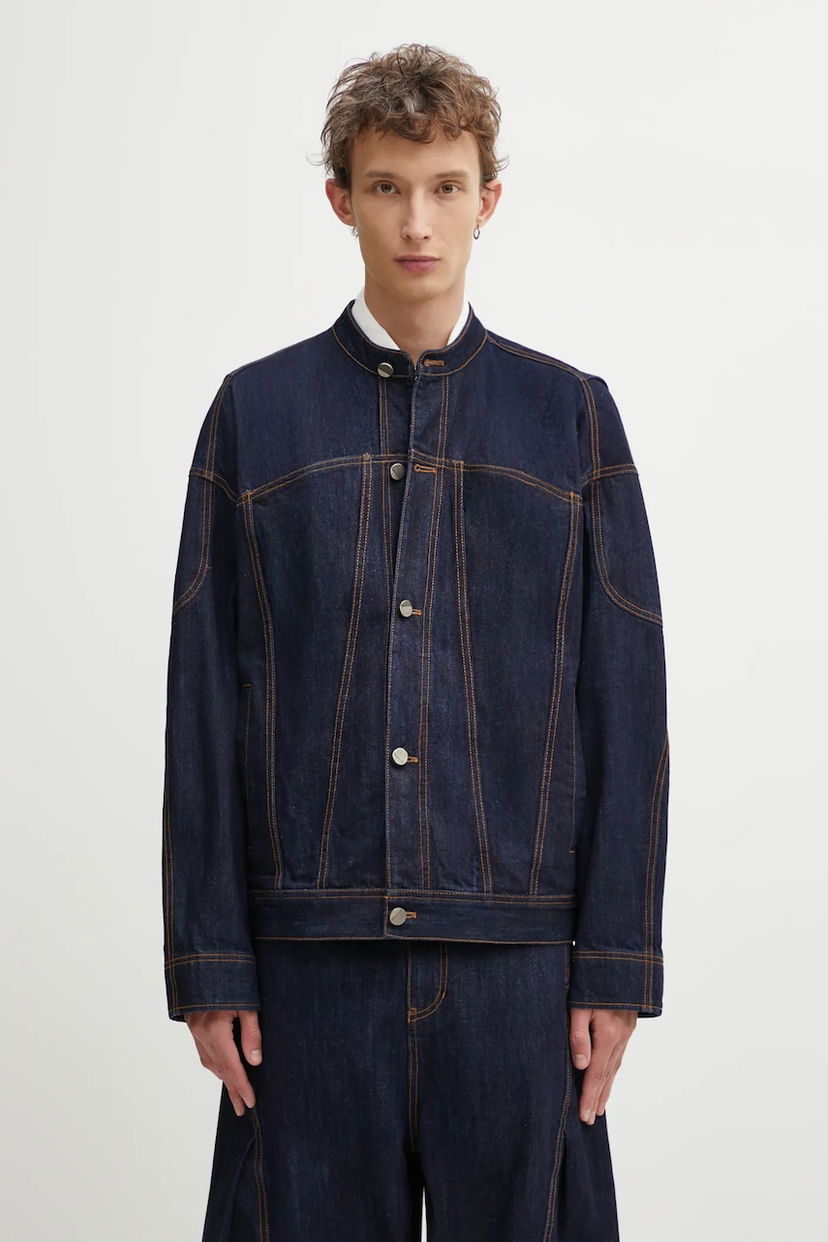 Яке ADER ERROR Transitional Mandarin Collar Denim Jacket with Contrast Stitching Тъмно синьо | BO01FWJK0105BL