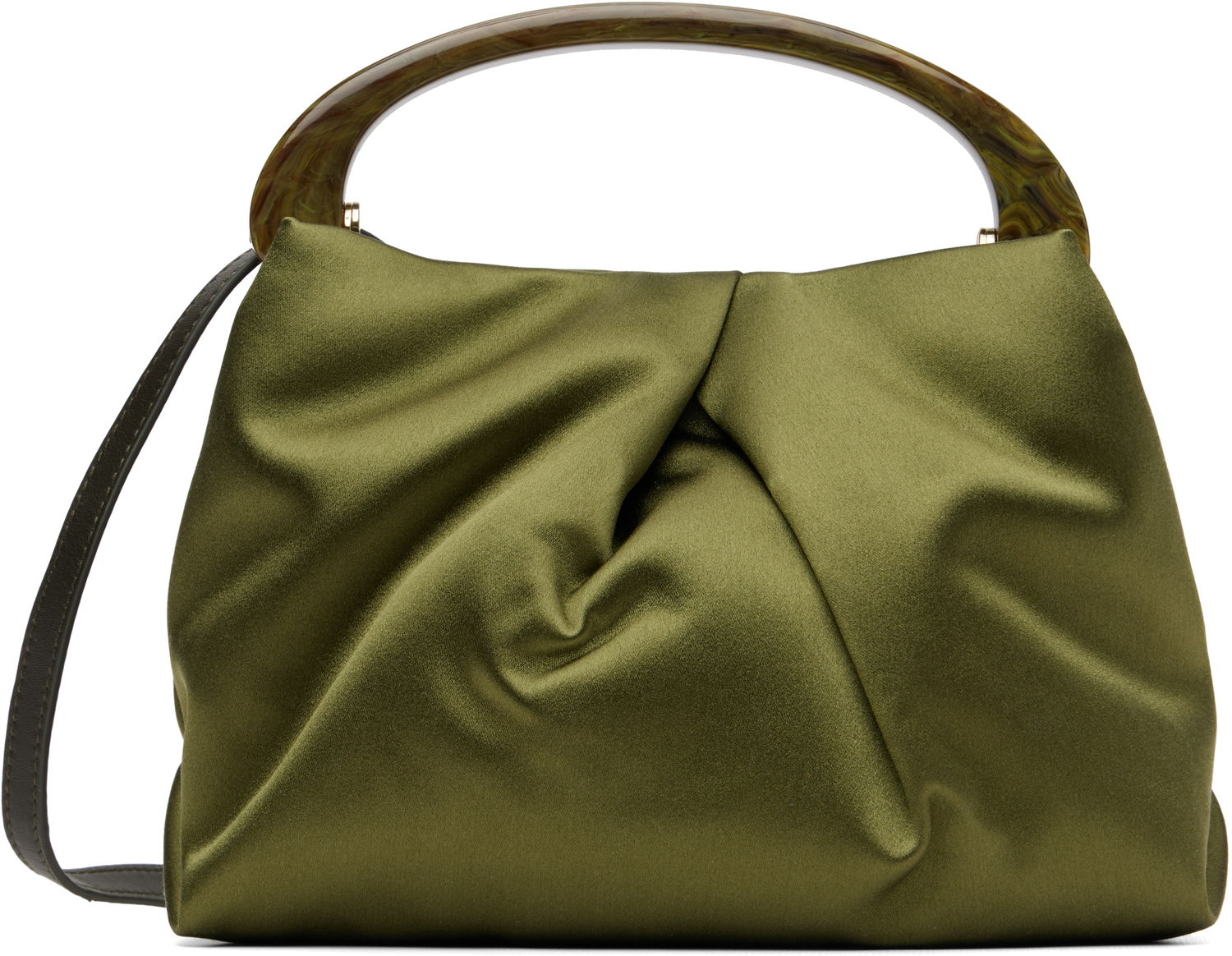 Дамска чанта Dries Van Noten Dries Van Noten Crisp Ruched Satin Handbag with Resin Handle Зелено | 252-011524-658, 0