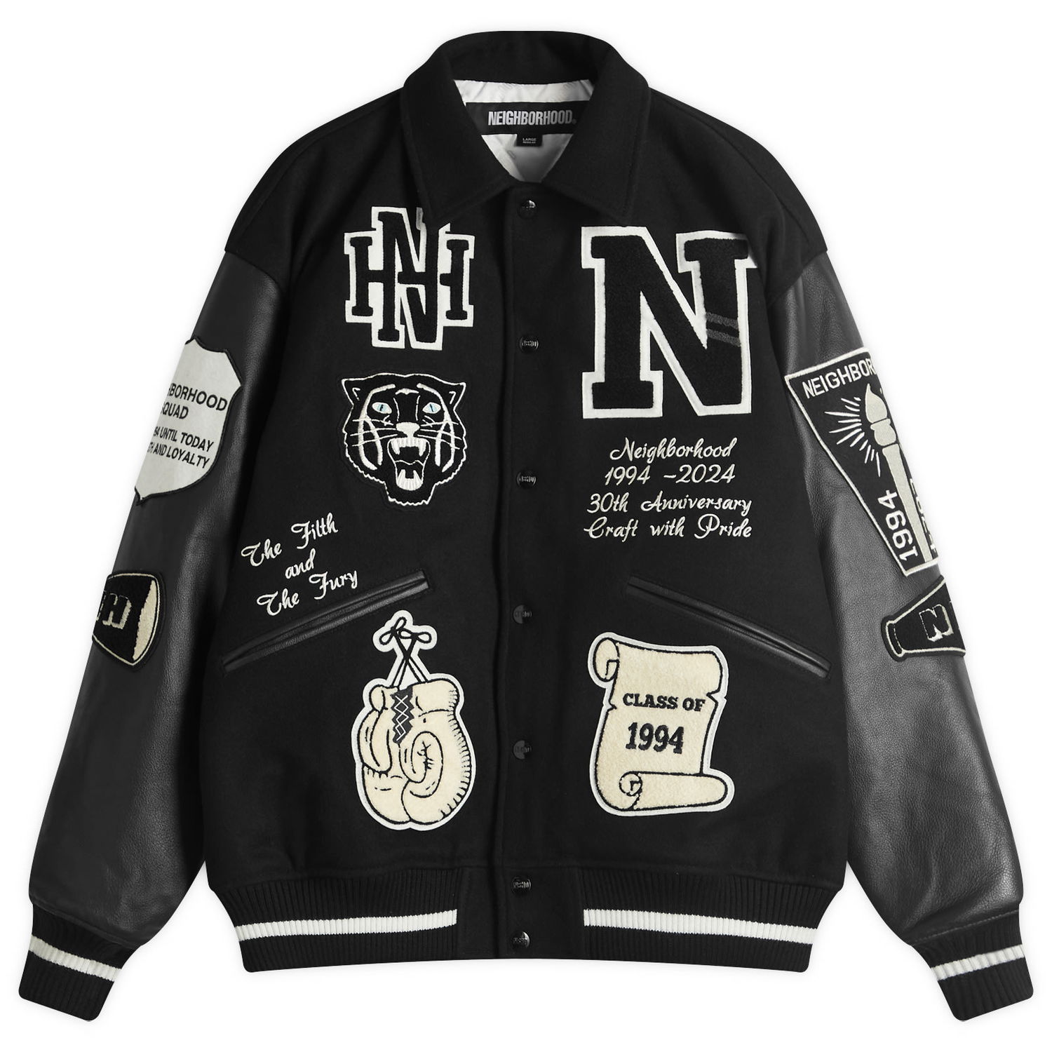 Яке бомбър Neighborhood Neighborhood Stadium Jacket, Size Large Черно | 242SZNH-JKM07-BKW, 0