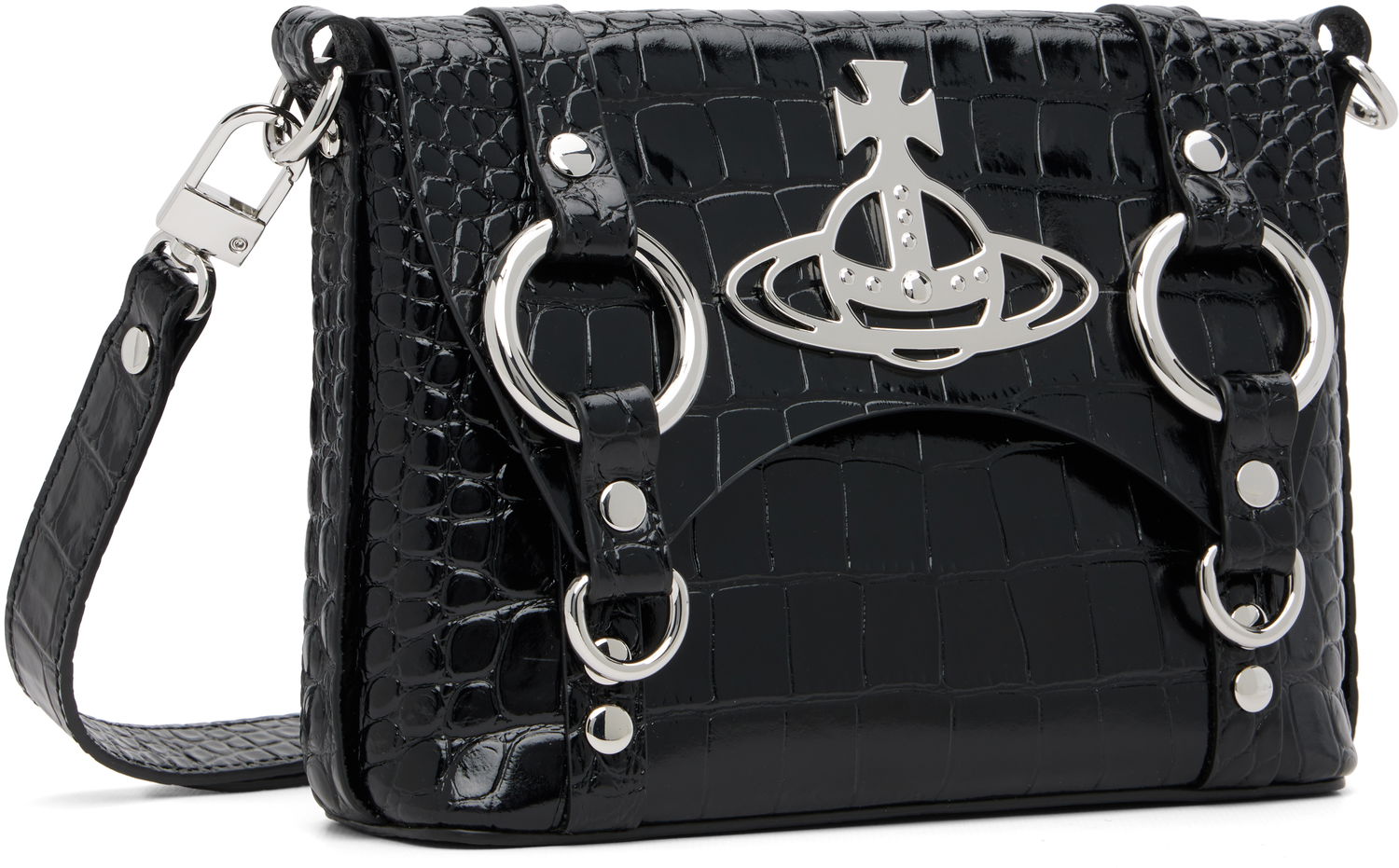 Чанта през рамо Vivienne Westwood Kim Croc-Effect Orb Crossbody Черно | 48030007U-L0099-, 1