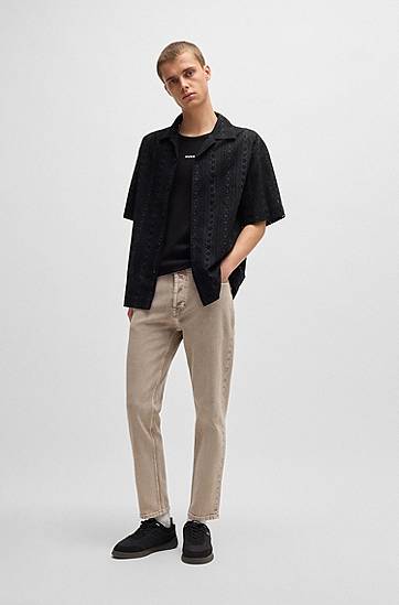 Риза BOSS Oversized Broderie Anglaise Shirt Черно | 50539344, 1