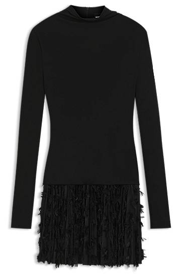 Pокля BOSS Long-Sleeve High-Neck Jersey Dress with Feathered Plissé Pleats Черно | 50548115, 0
