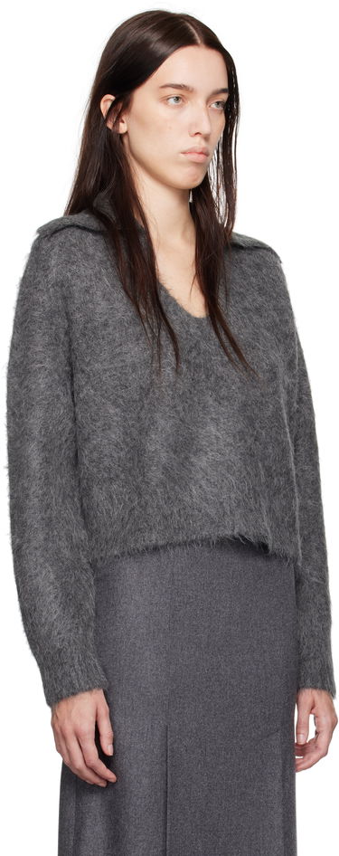 Пуловер Loulou de Saison Loulou de Saison Ambrose Cropped Collared Sweater Сиво | AMBROSE, 1