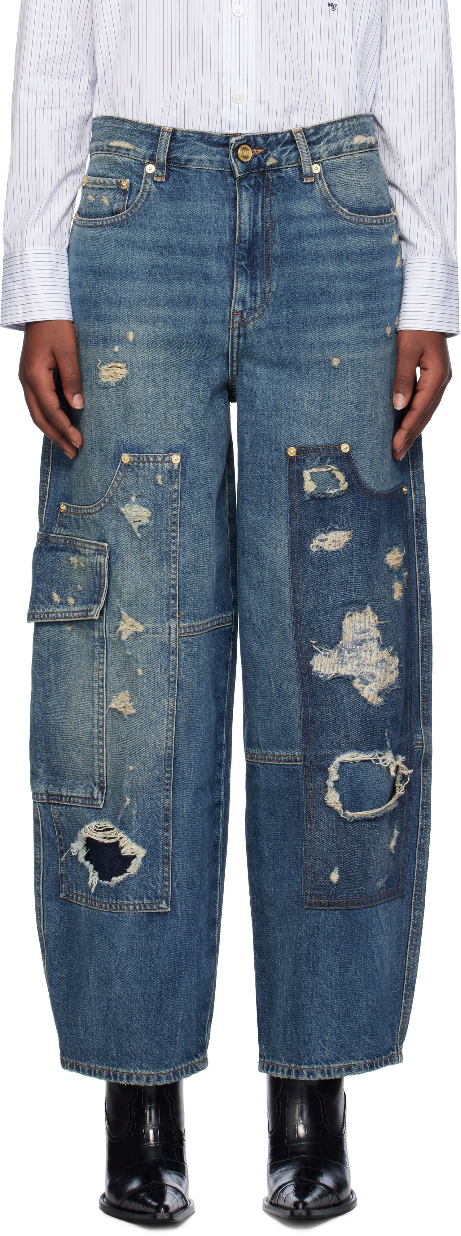 Дънки GANNI Heavy Washed Carpenter Jeans Синьо | J1560, 0