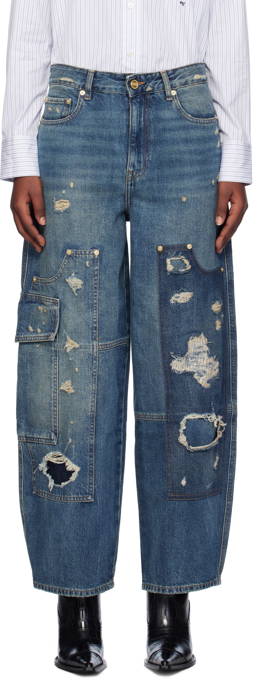 Дънки GANNI Heavy Washed Carpenter Jeans Синьо | J1560