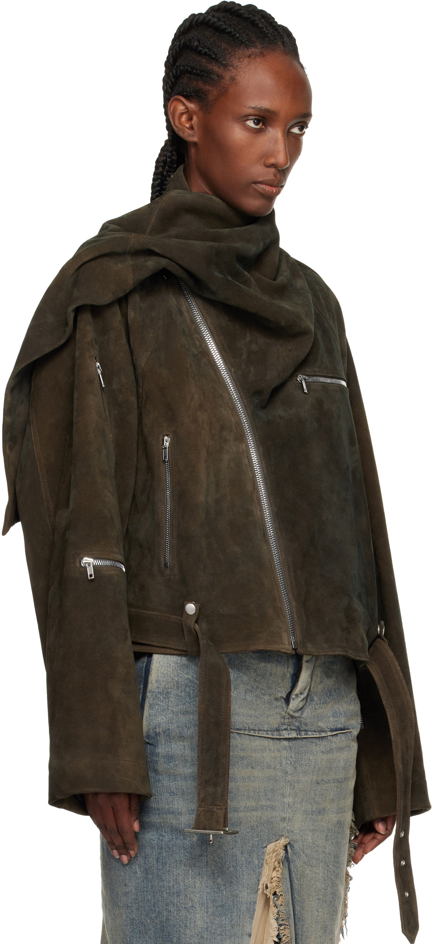 Яке Rick Owens Concordians Cropped Scarf Flight Suede Jacket Кафяво | RO02E4793 LCSI, 1