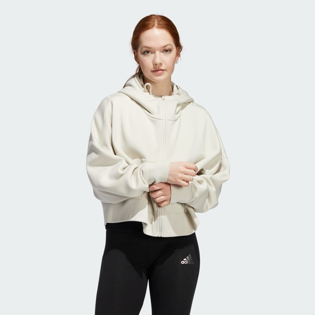 Суитчър adidas Performance Women's Cropped Full-Zip Hoodie Бежово | HT3289, 0