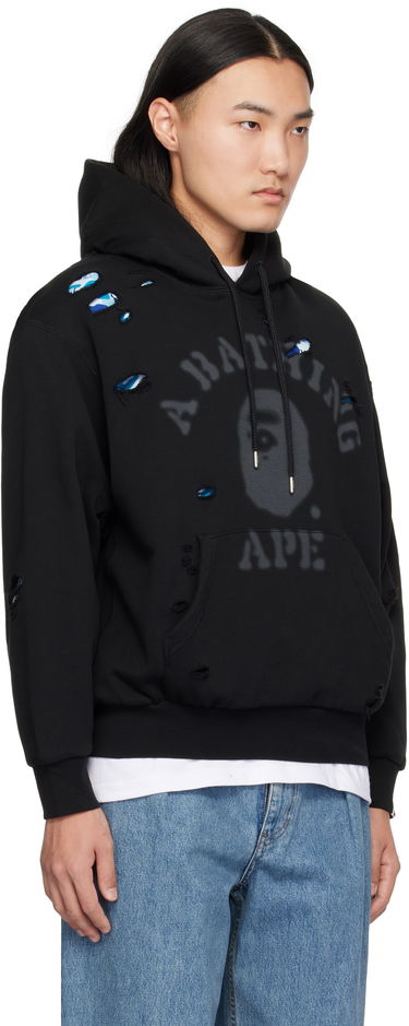 Суитчър BAPE Destroyed College Hoodie Черно | 001PPK801311M, 1