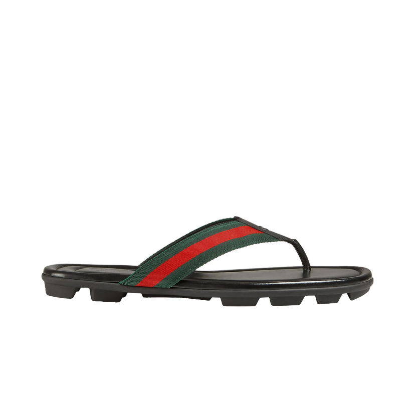 Кецове и обувки Gucci Web and Leather Thong Sandal Black Leather Черно | 429362 H91A0 8480