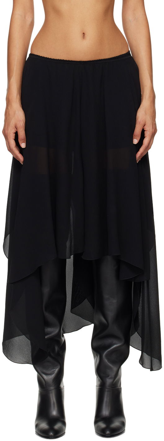 Пола CHLOÉ Chloé Black Asymmetric Hem Midi Skirt Черно | CH24ASH11002