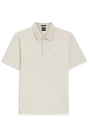 Поло тениска BOSS Mercerised-cotton Polo Shirt with Double B Monogram Бежово | 50555829, 0