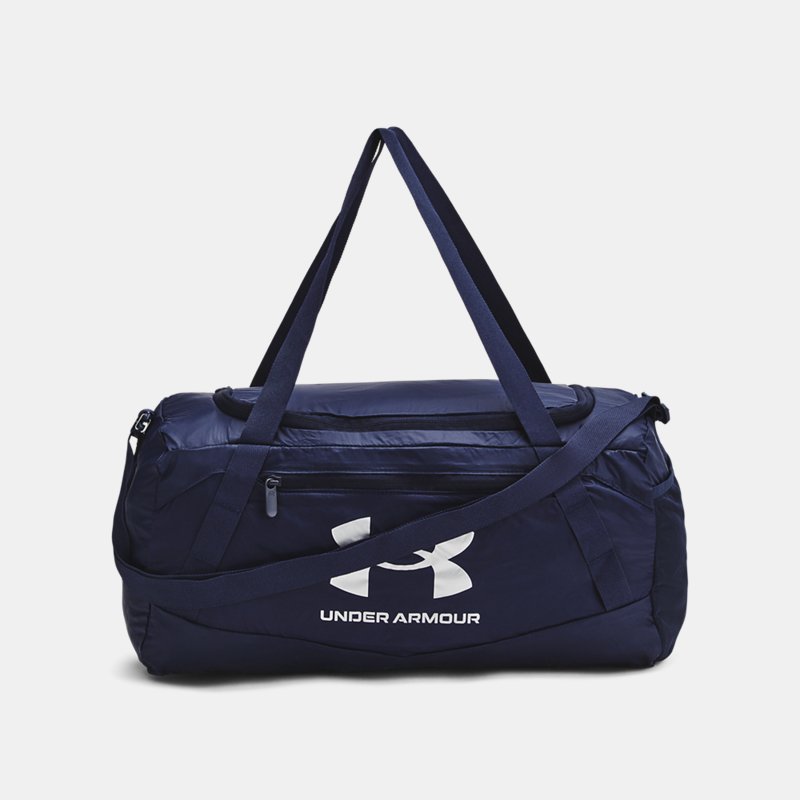 Раници и чанти Under Armour Hustle 5.0 verstaubare XS Duffle-Tasche Midnight Blaue Marine / Metallisch Silber EINHEITSGRÖSSE Черно | 1381927-410