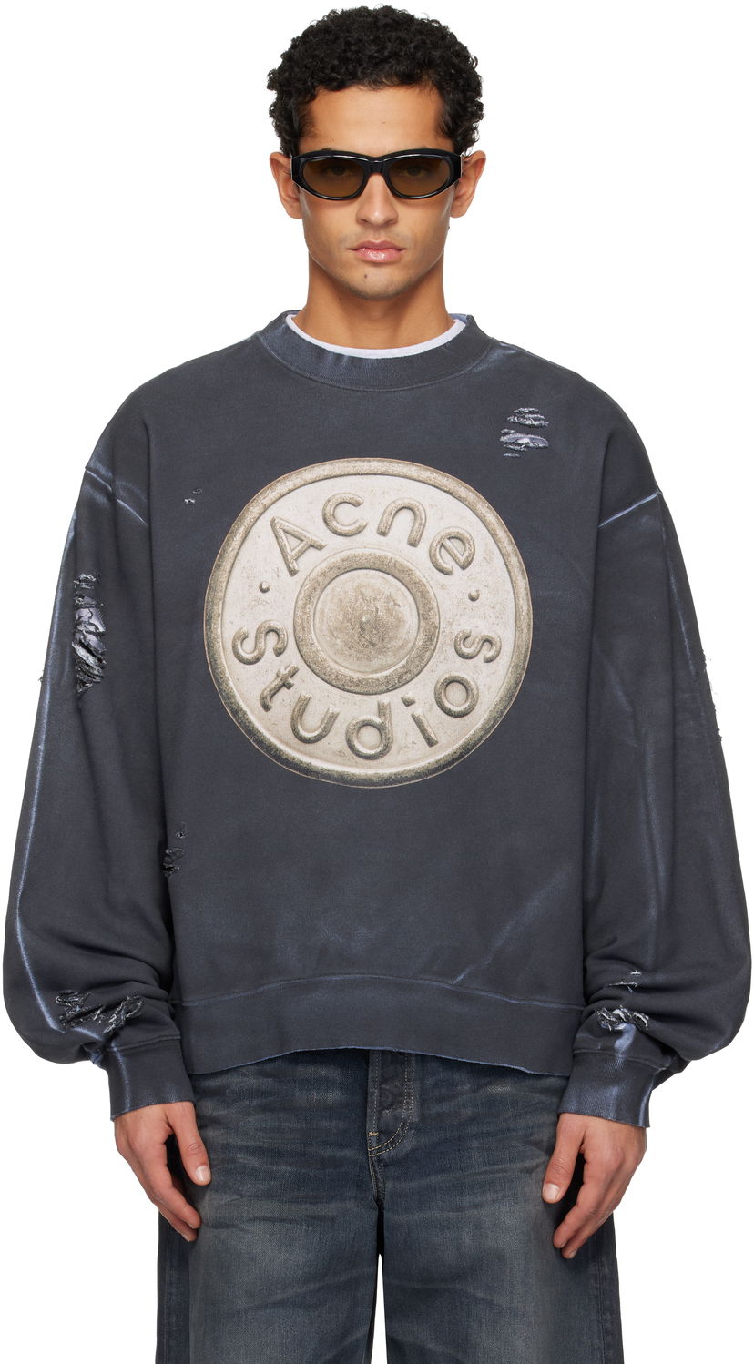 Суитчър Acne Studios Distressed Logo Crewneck Sweatshirt Сиво | CI0203-