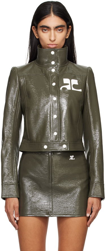 Яке бомбър Courrèges Courrèges Reedition Cropped Faux-Leather Jacket Зелено | 223CBL005VY0014, 0