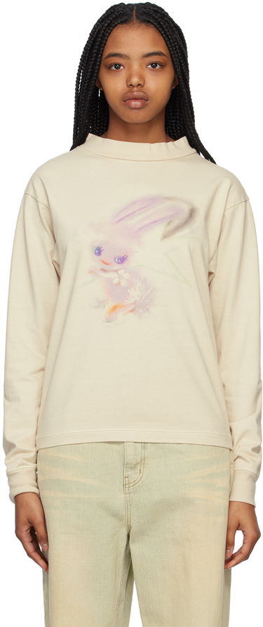 Пуловер We11done We11done Crewneck Long Sleeve T-Shirt with Bunny Print Бежово | WD-TT1-23-792-U-IV, 0