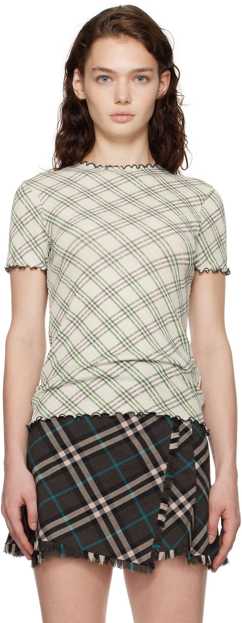 Тениска Burberry Check Lettuce Edge T-shirt Зелено | 8101024