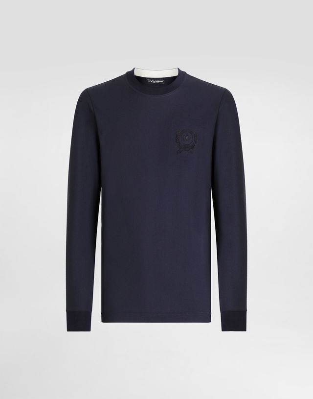 Technical Piqué Long-Sleeve T-shirt with Crest Logo