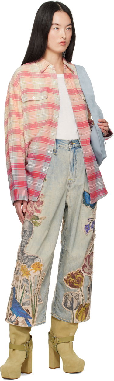 Дънки R13 R13 Cropped Wide Leg Appliquéd Jeans Синьо | R13WD180-D301A, 3