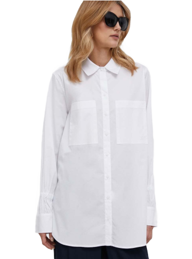 Poplin Point Collar Oversized Button Front Top