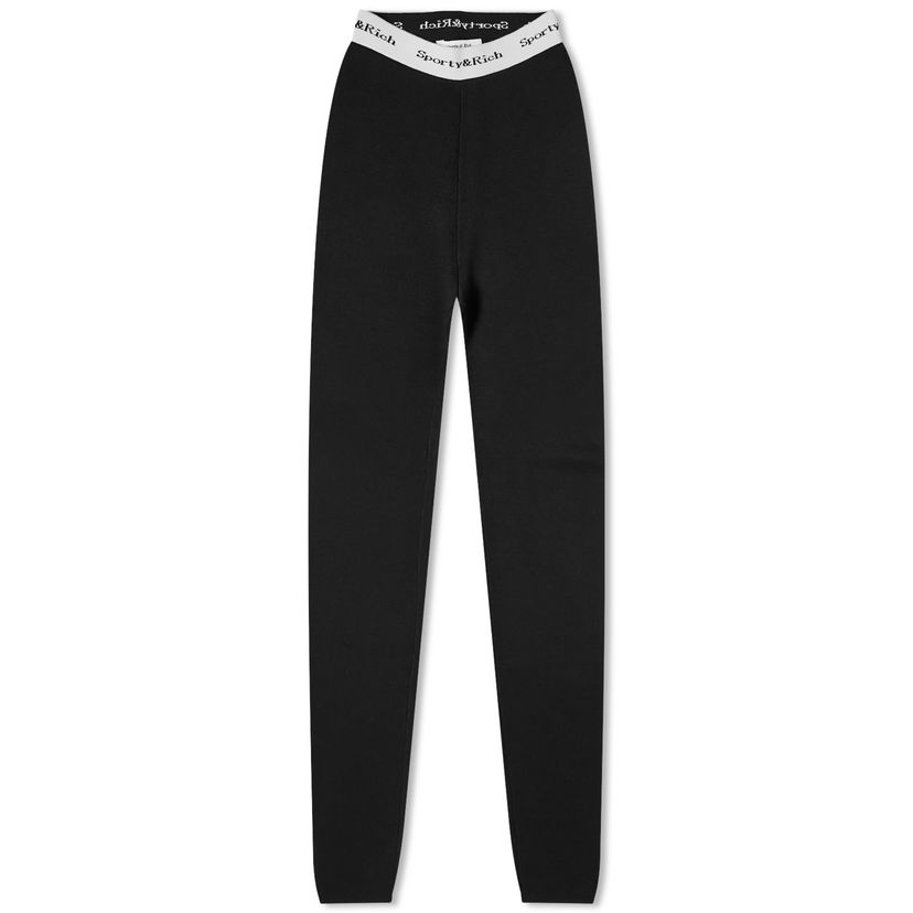 Клинове Sporty & Rich Serif Logo Ribbed Leggings Черно | LEAW2312BK-BLK