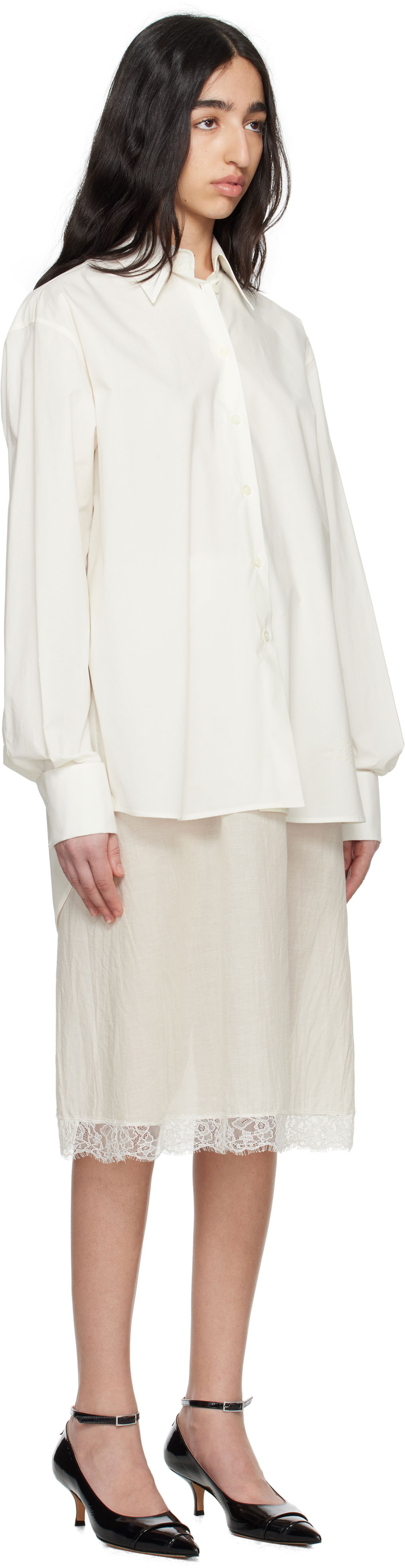 Риза Maison Margiela MM6 Maison Margiela Cotton Poplin & Voile Midi Dress Бяло | S62DD0044 MTN076, 1