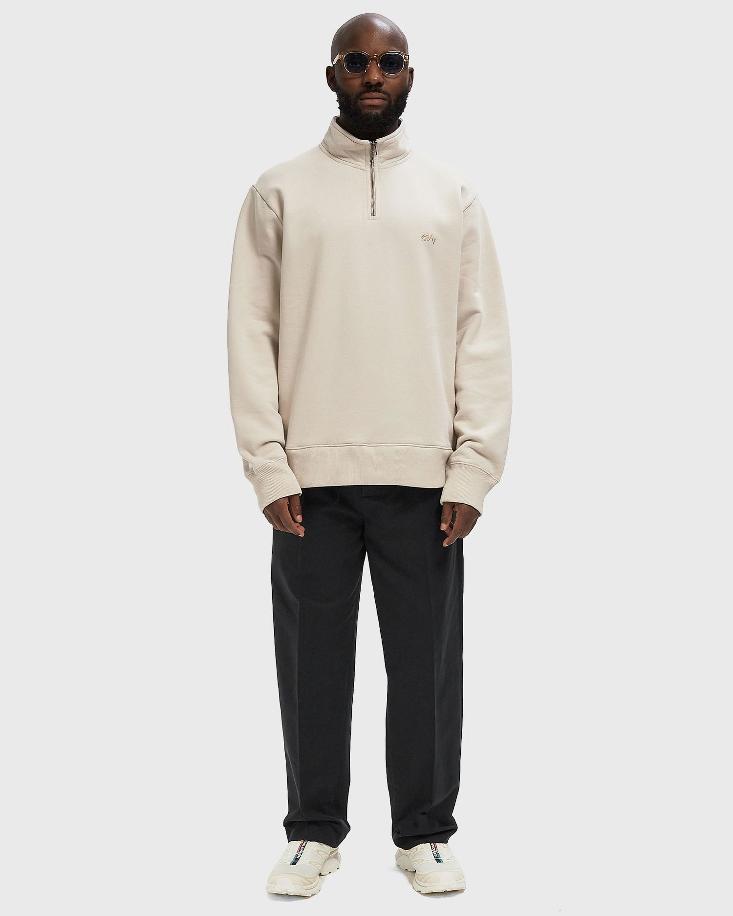 Суитчър ØLÅF Signature Zip Mock Sweatshirt Бежово | M990204-CEMENT, 1