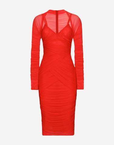 Pокля Dolce & Gabbana Tulle Draped Calf-length Dress Червено | F6DJTTFLRC2R0365, 0