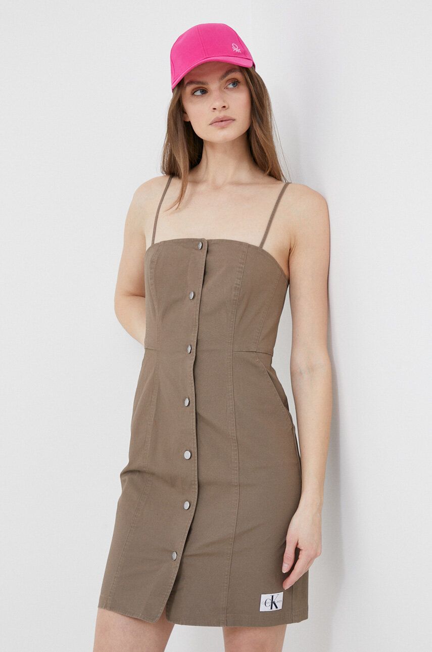 Pокля CALVIN KLEIN Jeans Cotton-Canvas Button-Through Dress Кафяво | J20J220764.PPYX, 0