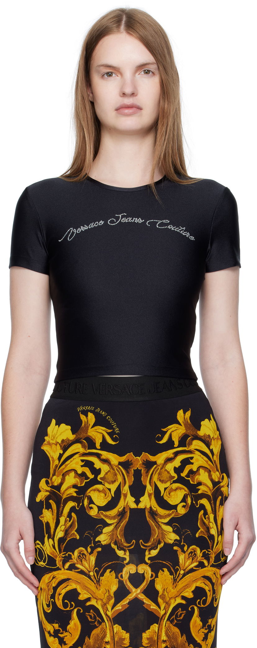 Тениска Versace Versace Jeans Couture Logo T-Shirt Черно | E79HAH6A2_EN0008