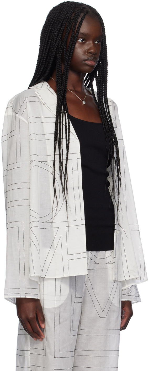 Риза TOTEME TOTEME Monogram Print Long Sleeve Shirt Бяло | 243-WRT976-FB0239, 1