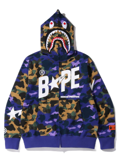 Суитчър BAPE Heron Preston x Mix 1st Camo Shark Relaxed Fit Full Zip Hoodie Лилаво | 1I23-115-902