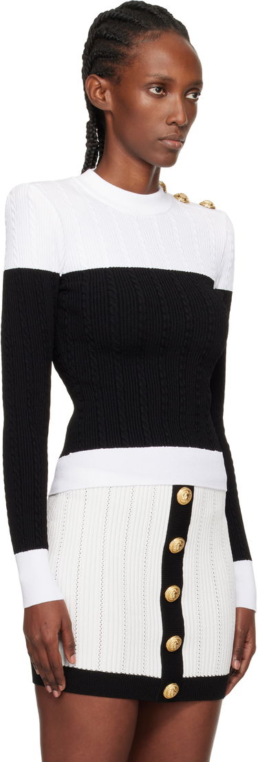Пуловер Balmain Long-Sleeved Two-Tone Cable-Knit Sweater Черно | FF1KD002KI50, 1