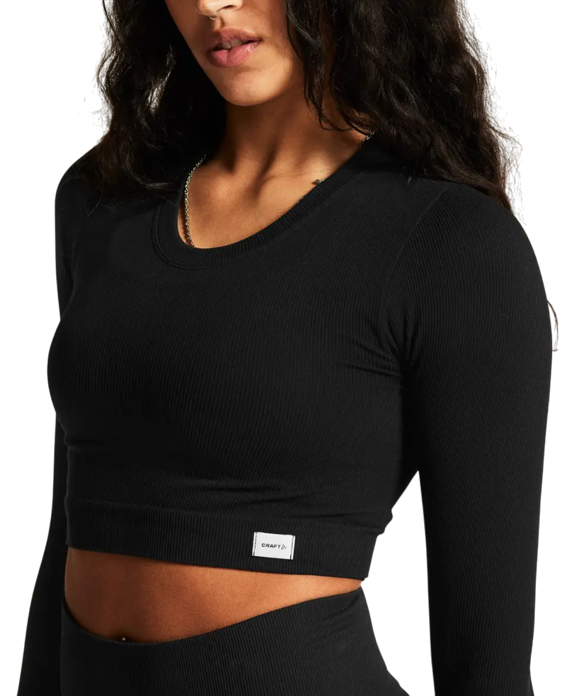 Съкратен топ Craft Craft Collective Rib Cropped Long Sleeve T-Shirt Черно | 1916014-999000, 0