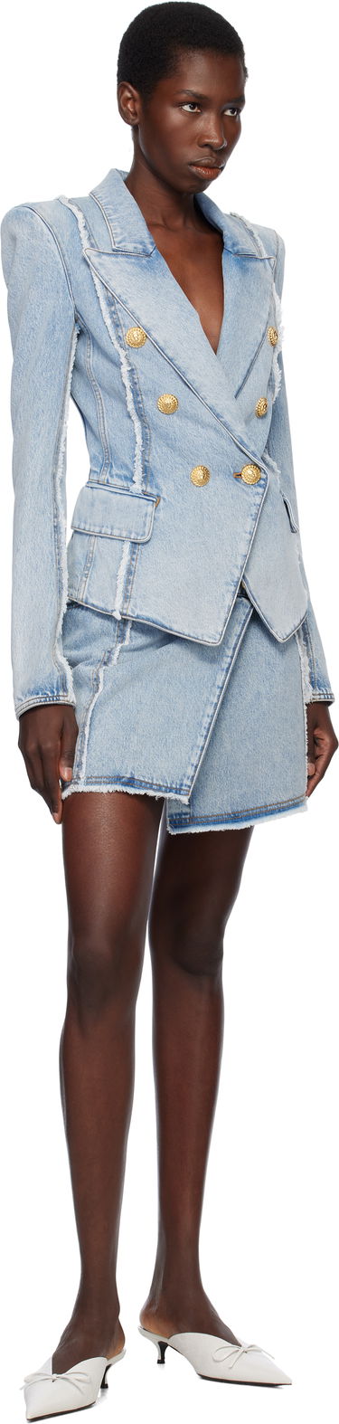Пола Balmain Balmain Asymmetric Denim Miniskirt Синьо | EF0LA535DF75, 3
