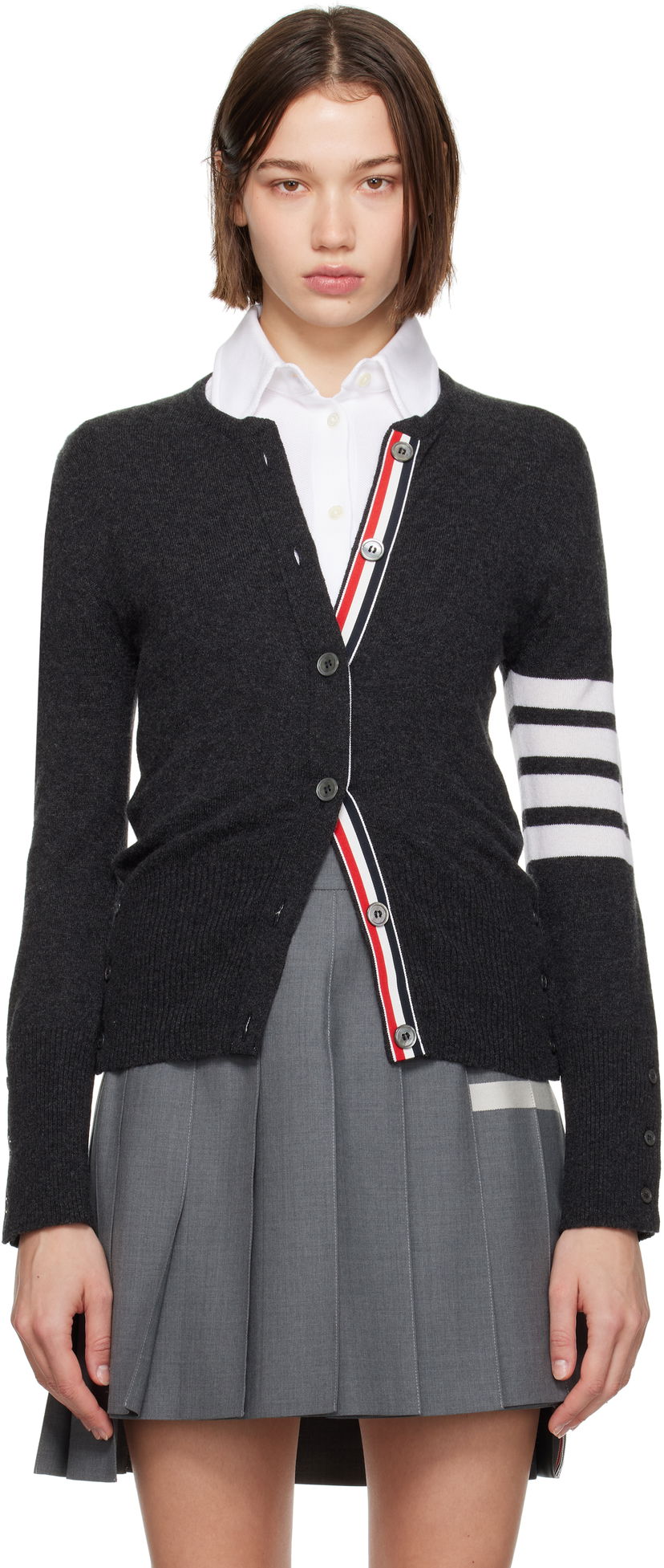 Пуловер Thom Browne Cashmere 4-Bar Classic Cardigan Сиво | FKC002A-00011