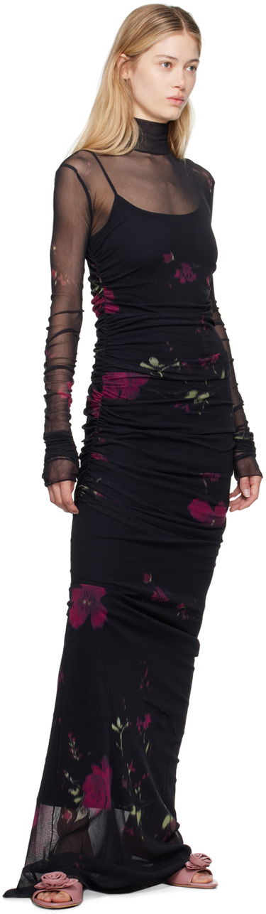 Pокля Blumarine Rose Print Sheer Maxi Dress Черно | A422A531A, 3