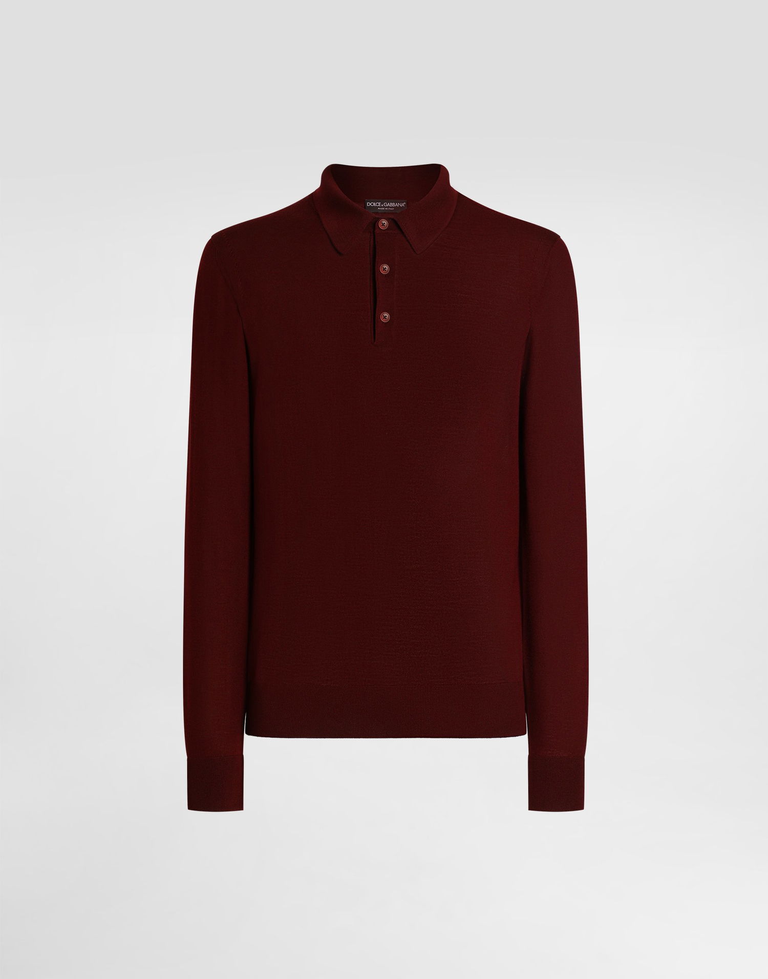 Поло тениска Dolce & Gabbana Dolce & Gabbana Fine-Gauge Wool Long Sleeve Polo Shirt Бургунди | GXZ25TJDVBVF0130, 0