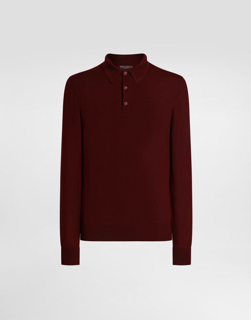 Поло тениска Dolce & Gabbana Dolce & Gabbana Fine-Gauge Wool Long Sleeve Polo Shirt Бургунди | GXZ25TJDVBVF0130