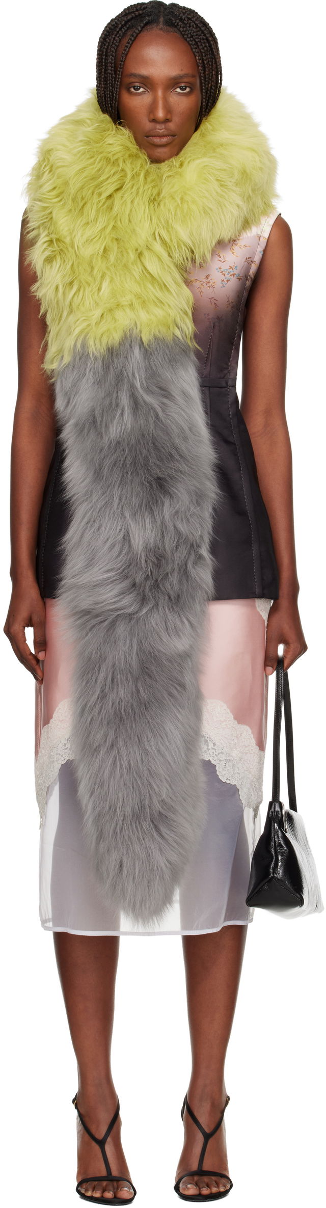 Bicolor Lamb Fur Scarf