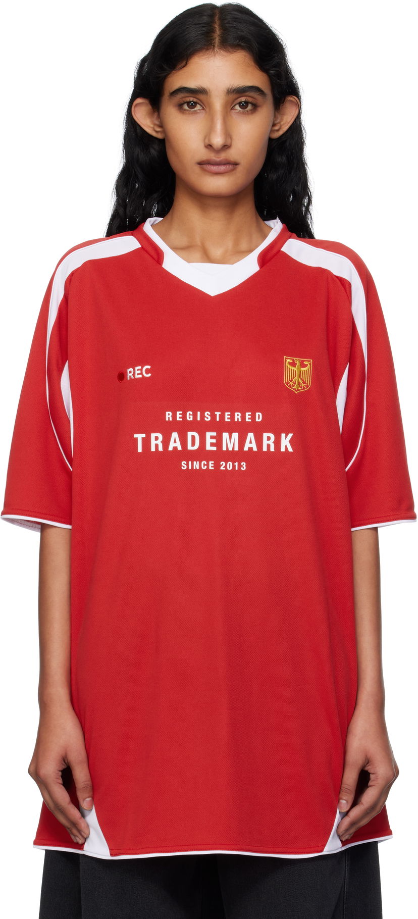 Фланелка VETEMENTS Vetements 'Trademark' Football T-Shirt Червено | UH76TR500R