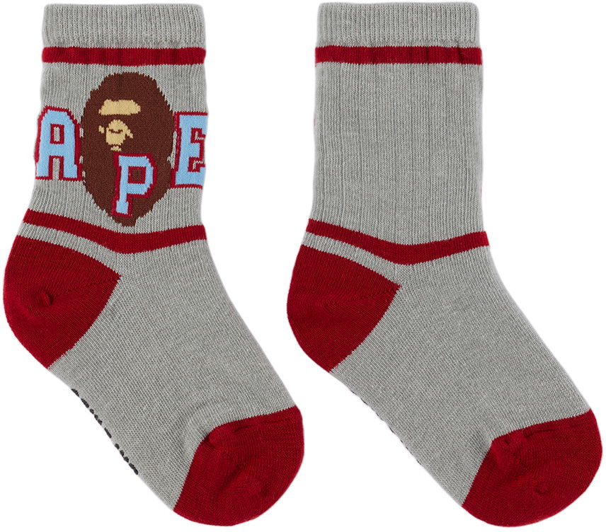 Чорапи BAPE A Bathing Ape Kids Striped Ape Head Socks Сиво | 001SOJ303001K, 0