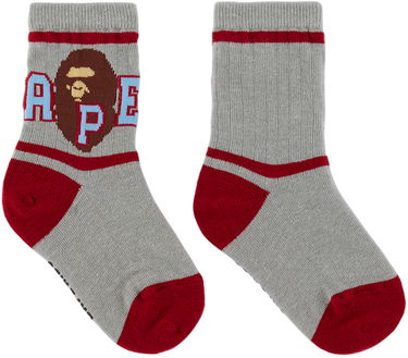 Чорапи BAPE A Bathing Ape Kids Striped Ape Head Socks Сиво | 001SOJ303001K, 0