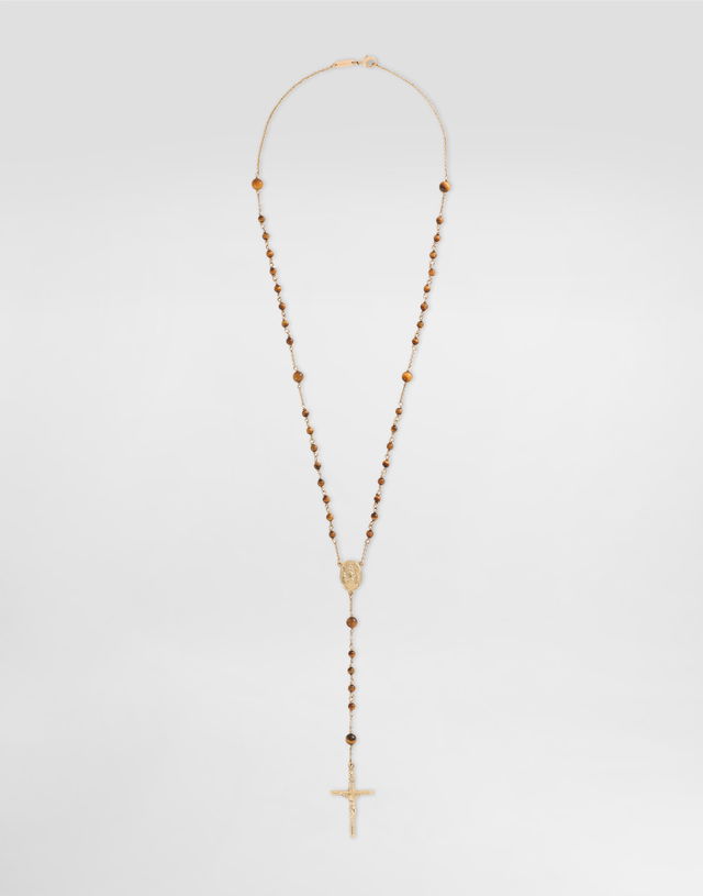 Dolce & Gabbana Tiger Eye and Gold-Tone Rosary Necklace