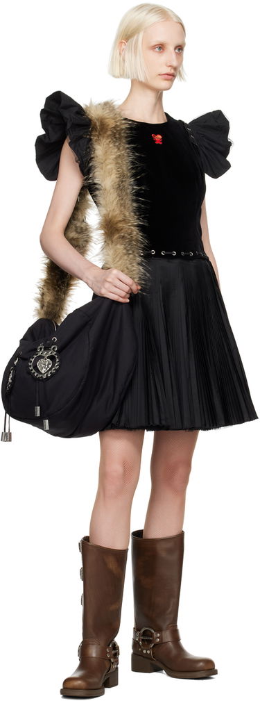Pокля Chopova Lowena Velvet and Pleated Mini Dress Черно | 1255, 3