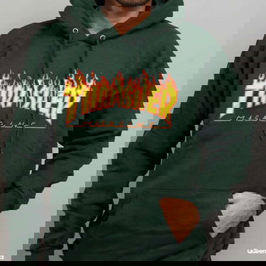 Суитчър Thrasher Thrasher Flame Logo Hoodie Зелено | 144464 Forest Green, 2