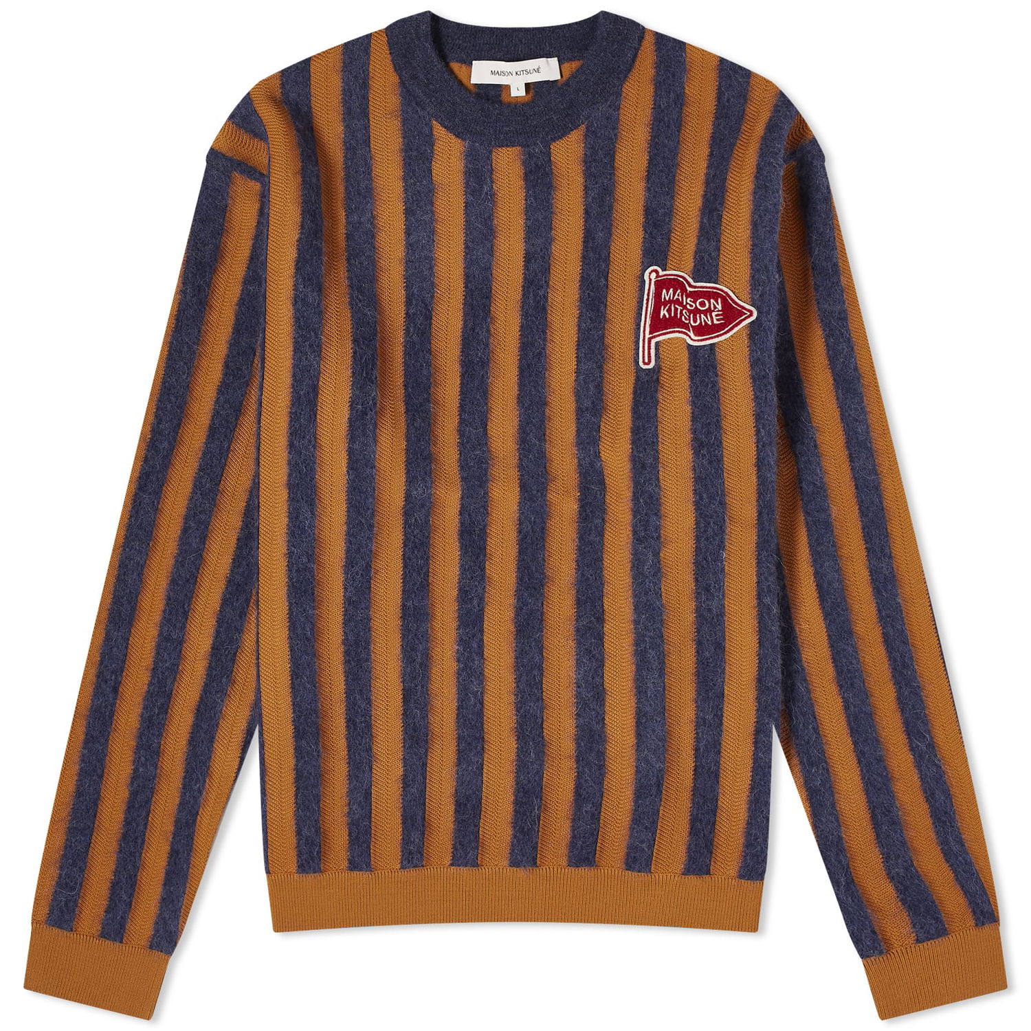 Пуловер MAISON KITSUNÉ Flag Logo Intarsia Stripe Knit Кафяво | LM00802KT1086-S476, 0