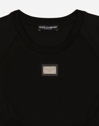 Съкратен топ Dolce & Gabbana Cropped Jersey T-shirt With Tag Черно | F8U12THU7H8N0000, 2